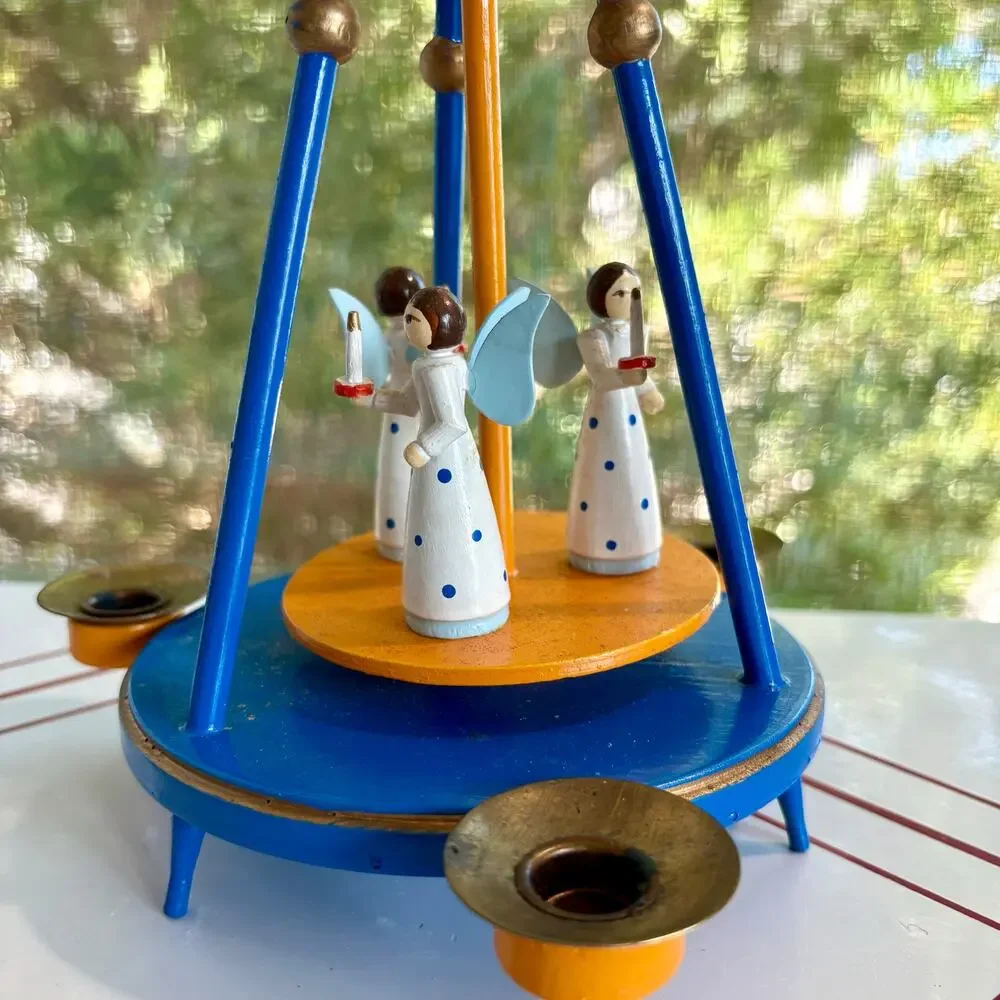 Vintage 1960s German Christmas Pyramid Angel Candle Carousel Spinner